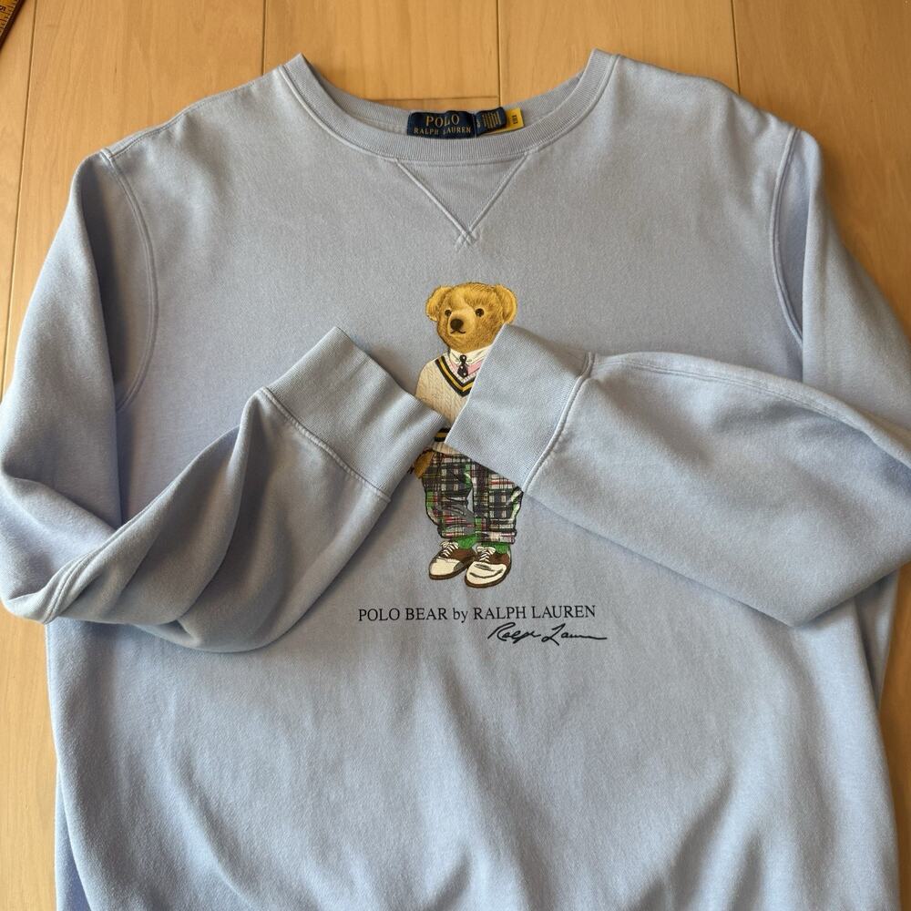 Polo Ralph Lauren Bear Sweatshirt Large Blue Cardigan Fleece - Picture 5 of 10